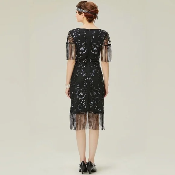 Flapper Fringed Dress with Holographic Sequins - Picture 3 of 9